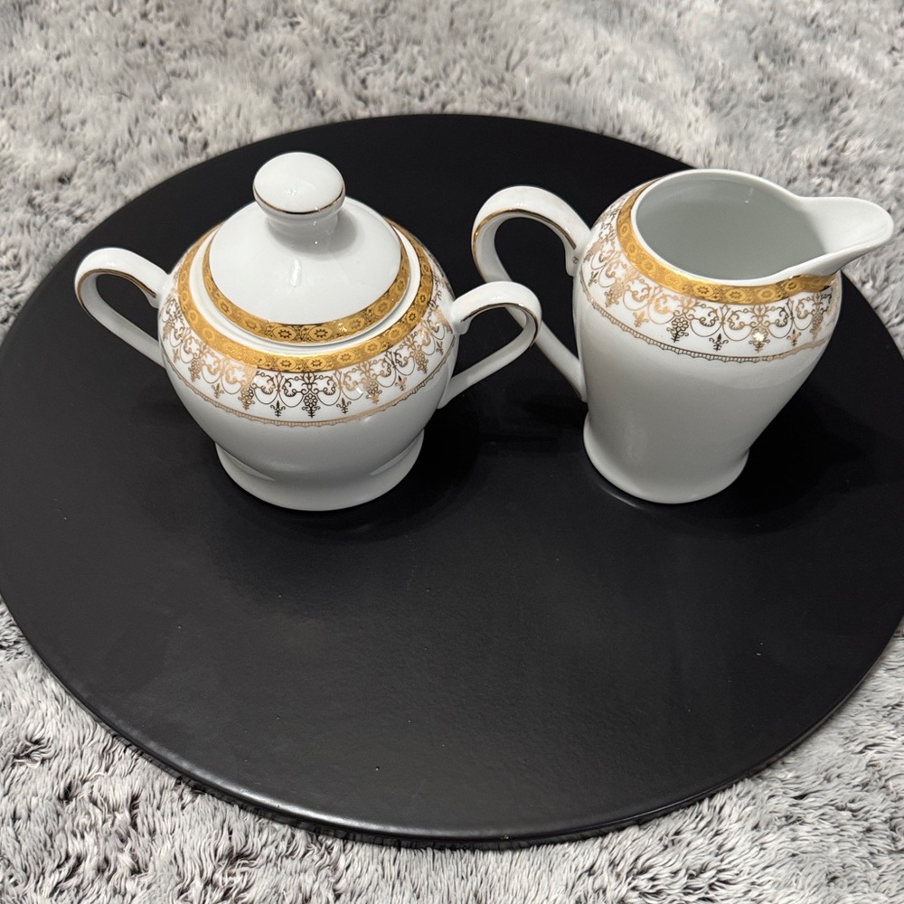 Royal Vienna RVG1 China Sugar Bowl W/Lid Creamer Gold Band Scroll‎ Trim Set of 2 - Picture 2 of 16